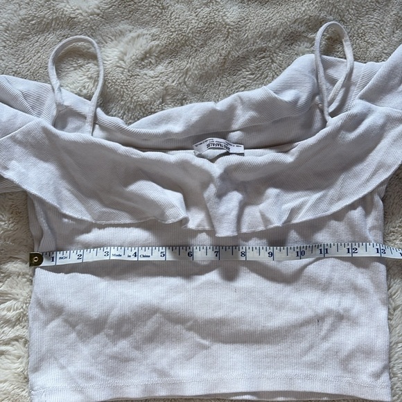 ZARA White Off Shoulder Ribbed Crop Top | Spaghetti Strap Size Small - Picture 4 of 5
